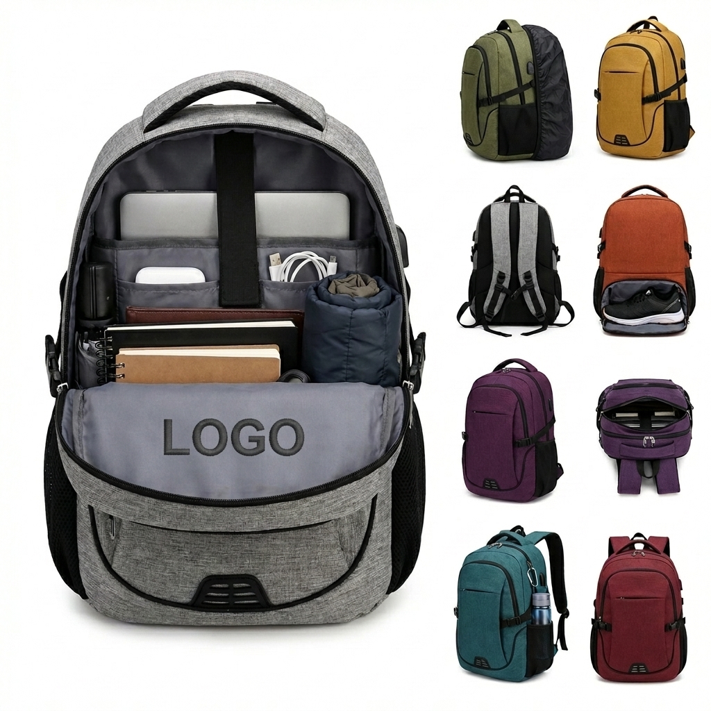 Polyester Travel Backpack with USB Charging Port for 15.6