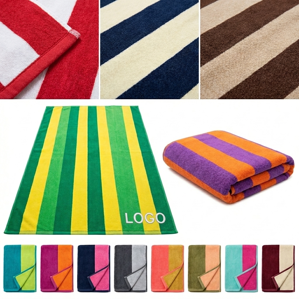 Customizable Striped Beach Towel for Promotions and Outdoor Water Activities
