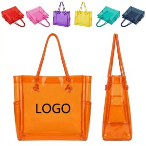 Large Clear PVC Tote Bag - Waterproof Washable Shoulder Bag for Beach Pool Travel