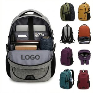 Polyester Travel Backpack with USB Charging Port for 15.6" Laptop