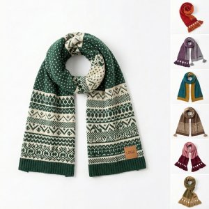 Intricate Jacquard Knit Scarf - Multicolor Striped Winter Accessory