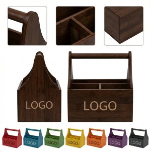 Bamboo Countertop Utensil Caddy with Carry Handle