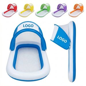 Inflatable Canopy Floating Mat with Vibrant Color Blocks