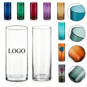 Thick Glass Cylinder Vase Set in Assorted Colors