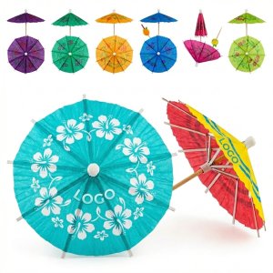 Colorful Paper Cocktail Umbrella Toothpicks for Drinks and Desserts (4 Inch)