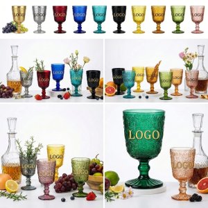 Classic Colored Goblet Set - Durable Versatile Glass Cups for Wedding, Brunch & Daily Use