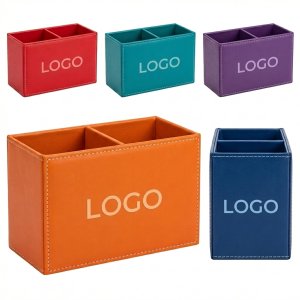 2-Section PU Leather Desk Caddy with Soft Flannel Interior